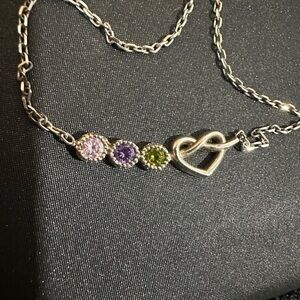 Source Unknown Silver Necklace with Purple and Green Accents